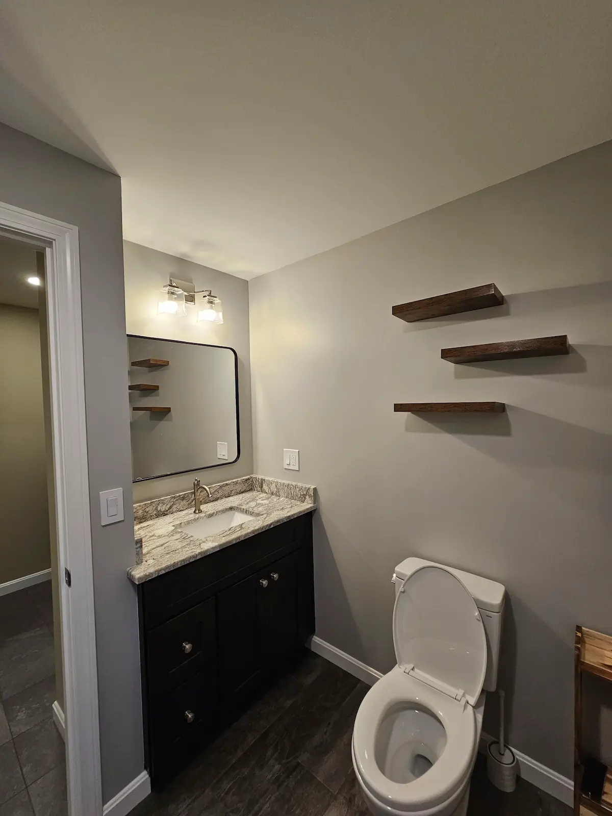 Updated bathroom with new fixtures and stylish finishes